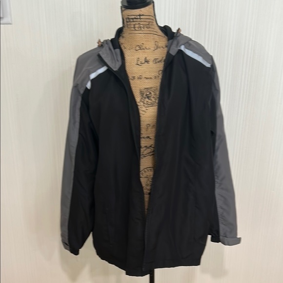 Black And Gray Lightweight Windbreaker With Full-Length Zipper